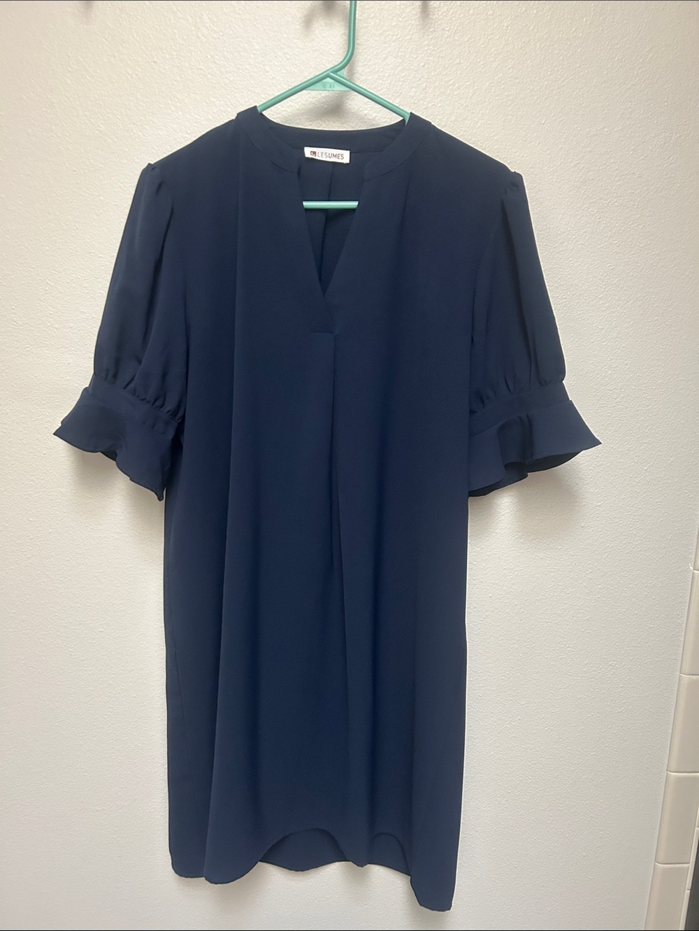 Navy Ruffle Sleeve Shift Dress